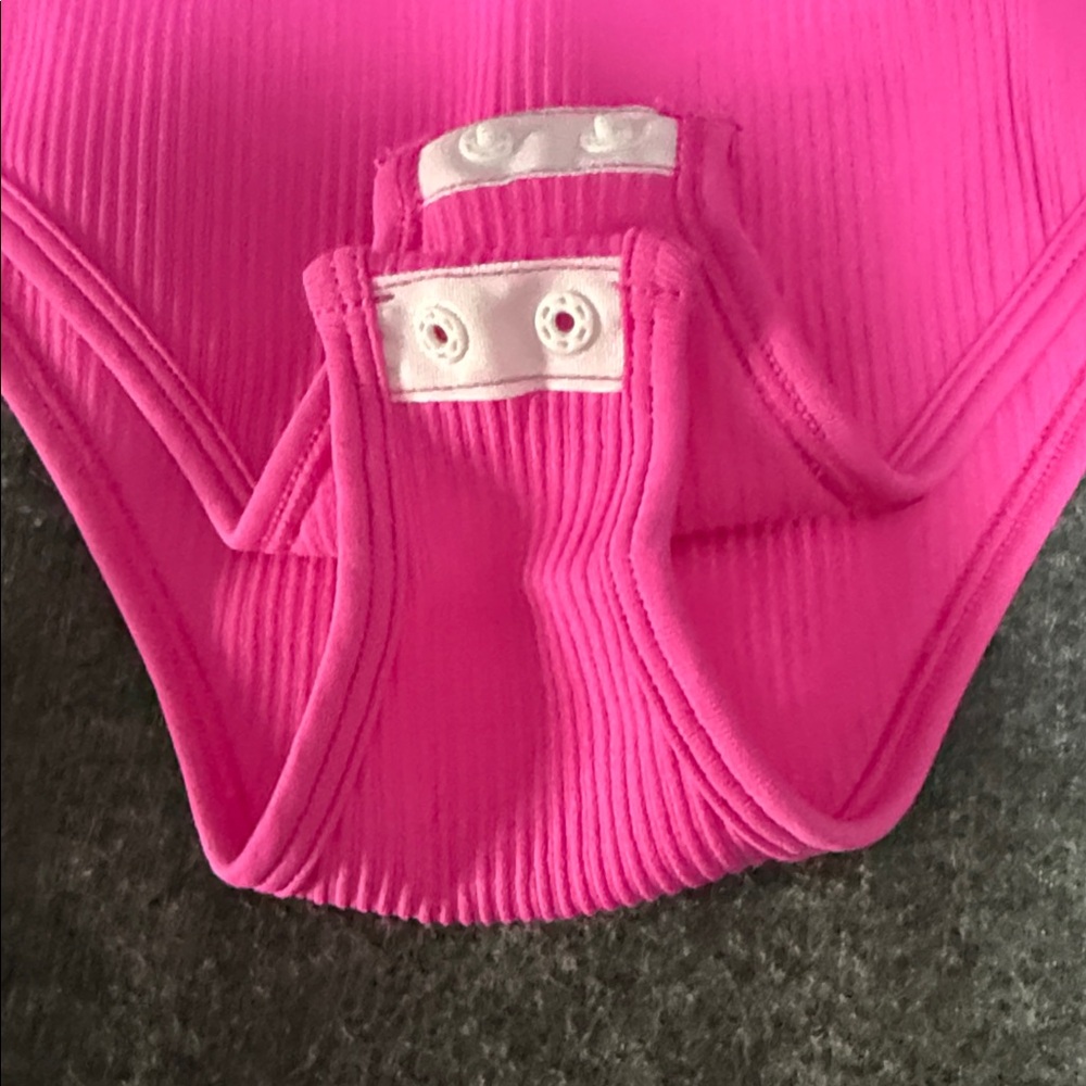 💖 OQQ Women’s Ribbed Zip Front Bodysuit Small Hot Pink Long Sleeve - Picture 11 of 12